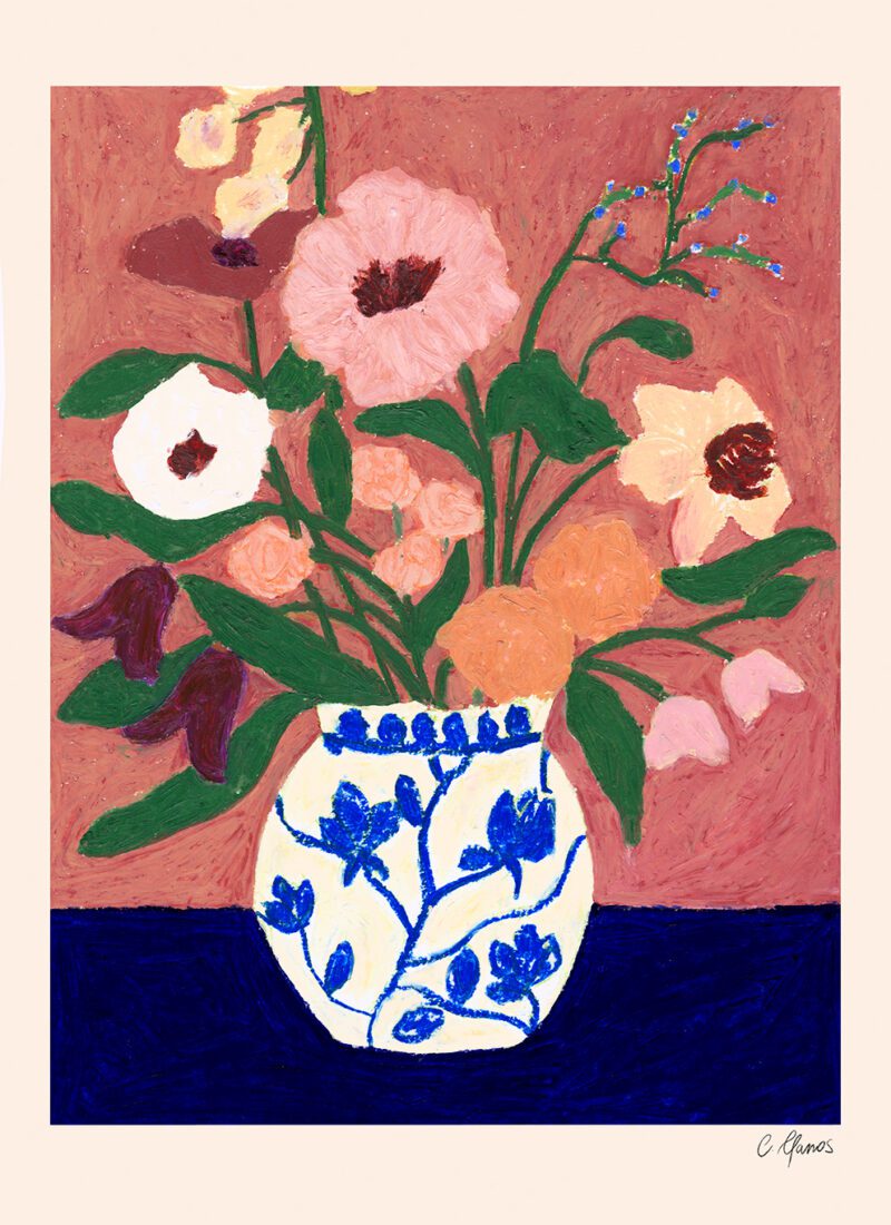 Carla Llanos - Flowers on Blue Table