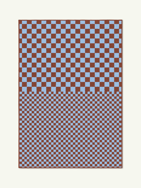 Half Check Light Blue Cotton Feel Rug