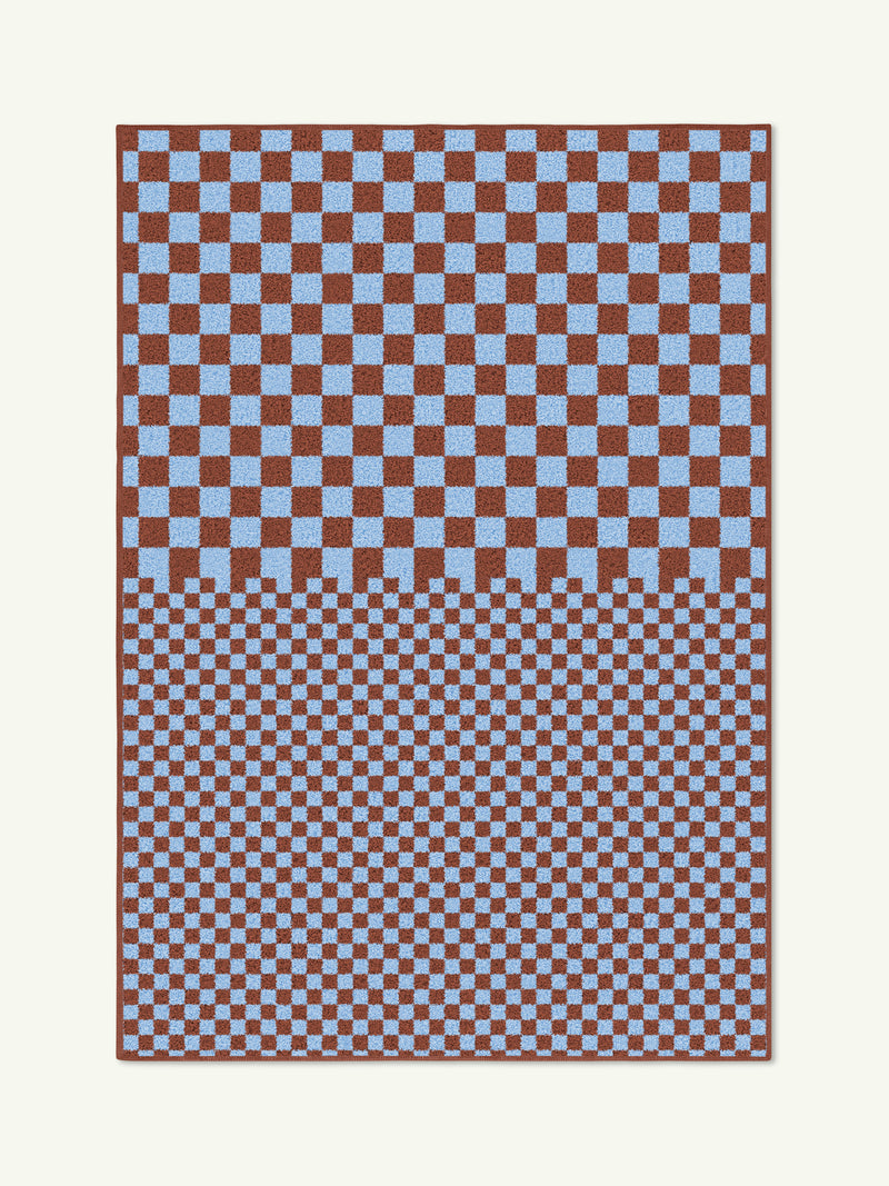 Half Check Light Blue Cotton Feel Rug