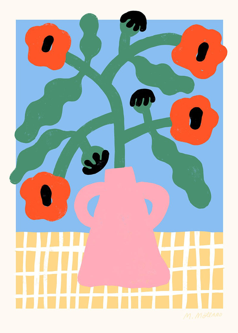 Madelen Möllard - Red Poppies in Pink Vase